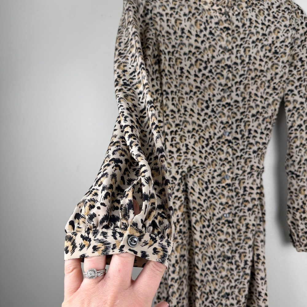 Rebecca Taylor Dress Women's 4 Beige Black Leopard Print Silk Belted Career - Picture 9 of 14